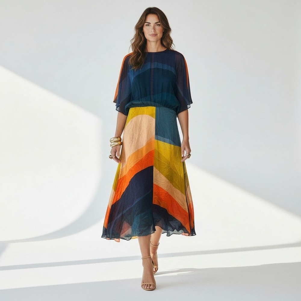 Conditions Apply Midi Dress Women Medium Multicolor Good Boho Abstract Geometric